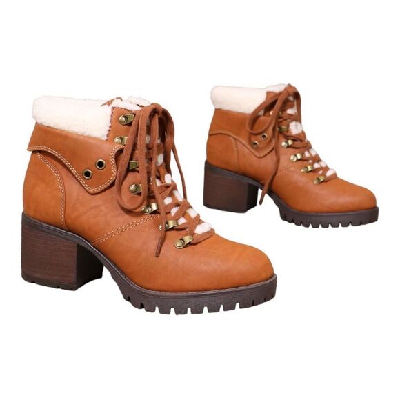 MIA Tallia Brown Faux Fur Ankle Boots - Picture 2 of 11